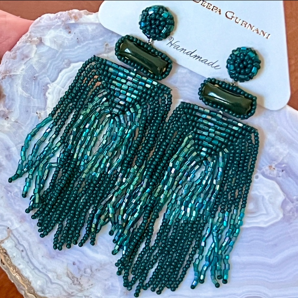 NWT Anthropologie Deepa Beaded Fringe Chandeliers - Picture 2 of 13